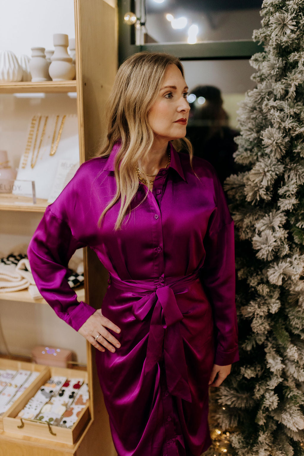 Magenta Satin Dress