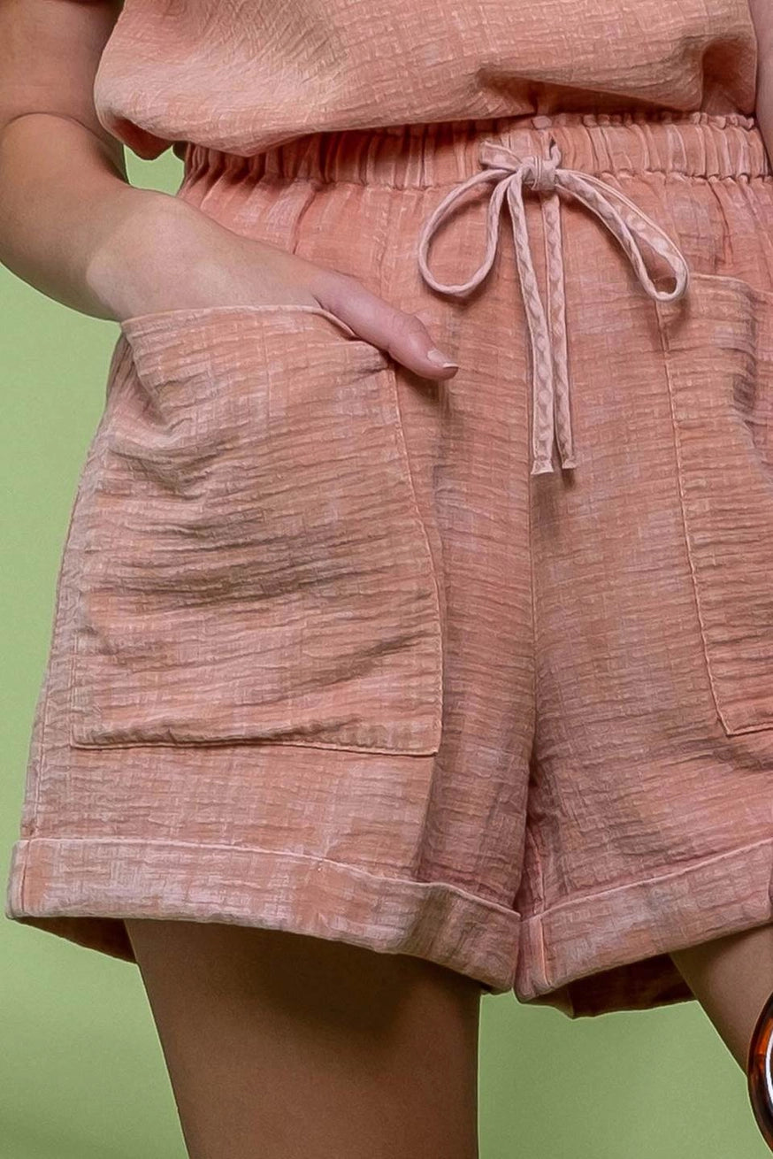 Washed Drawstring Mini Shorts