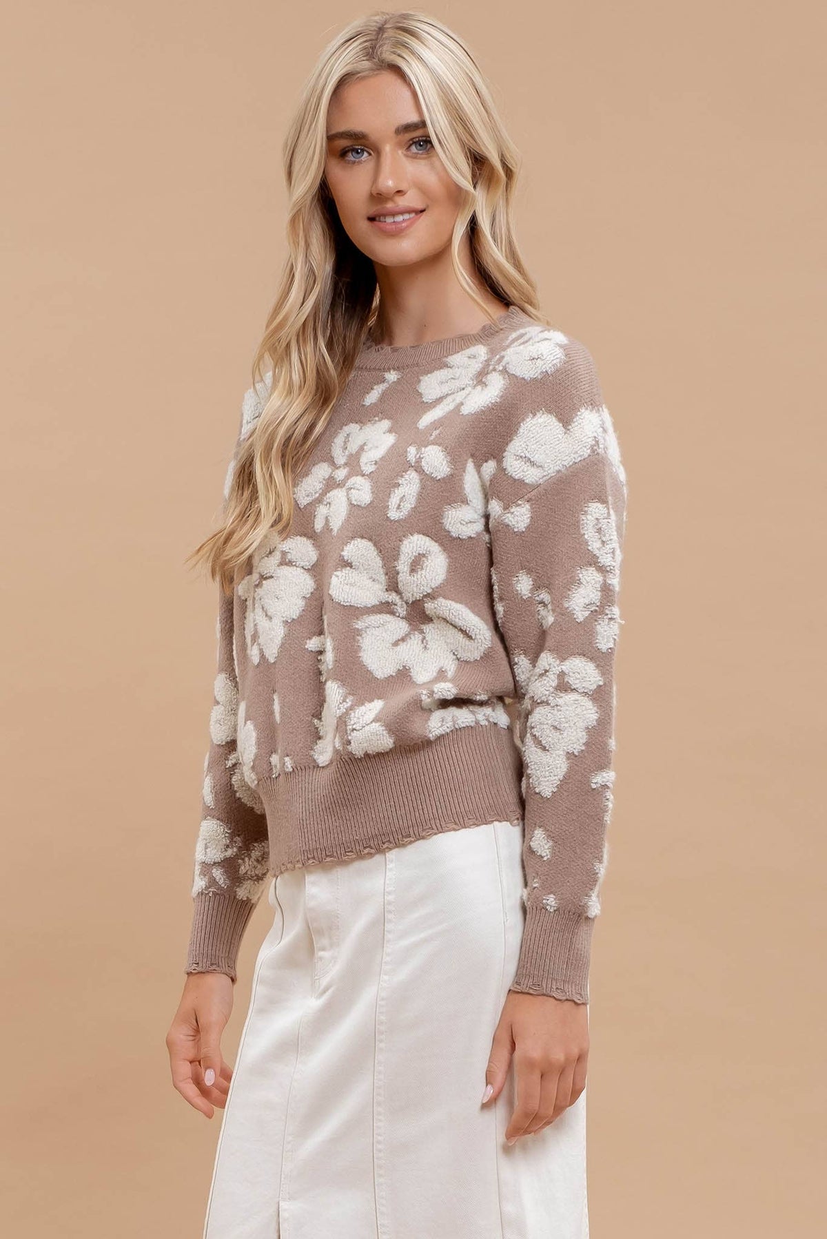 Floral Crewneck Terry Sweater