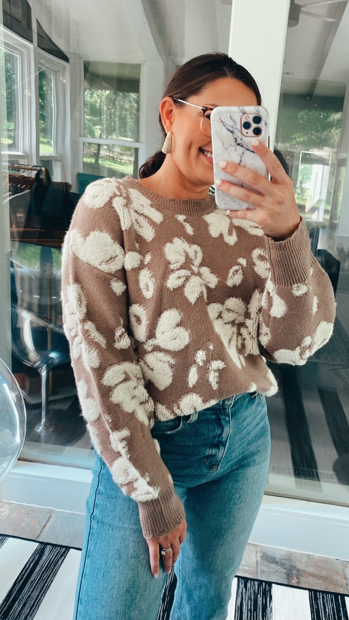 Floral Crewneck Terry Sweater