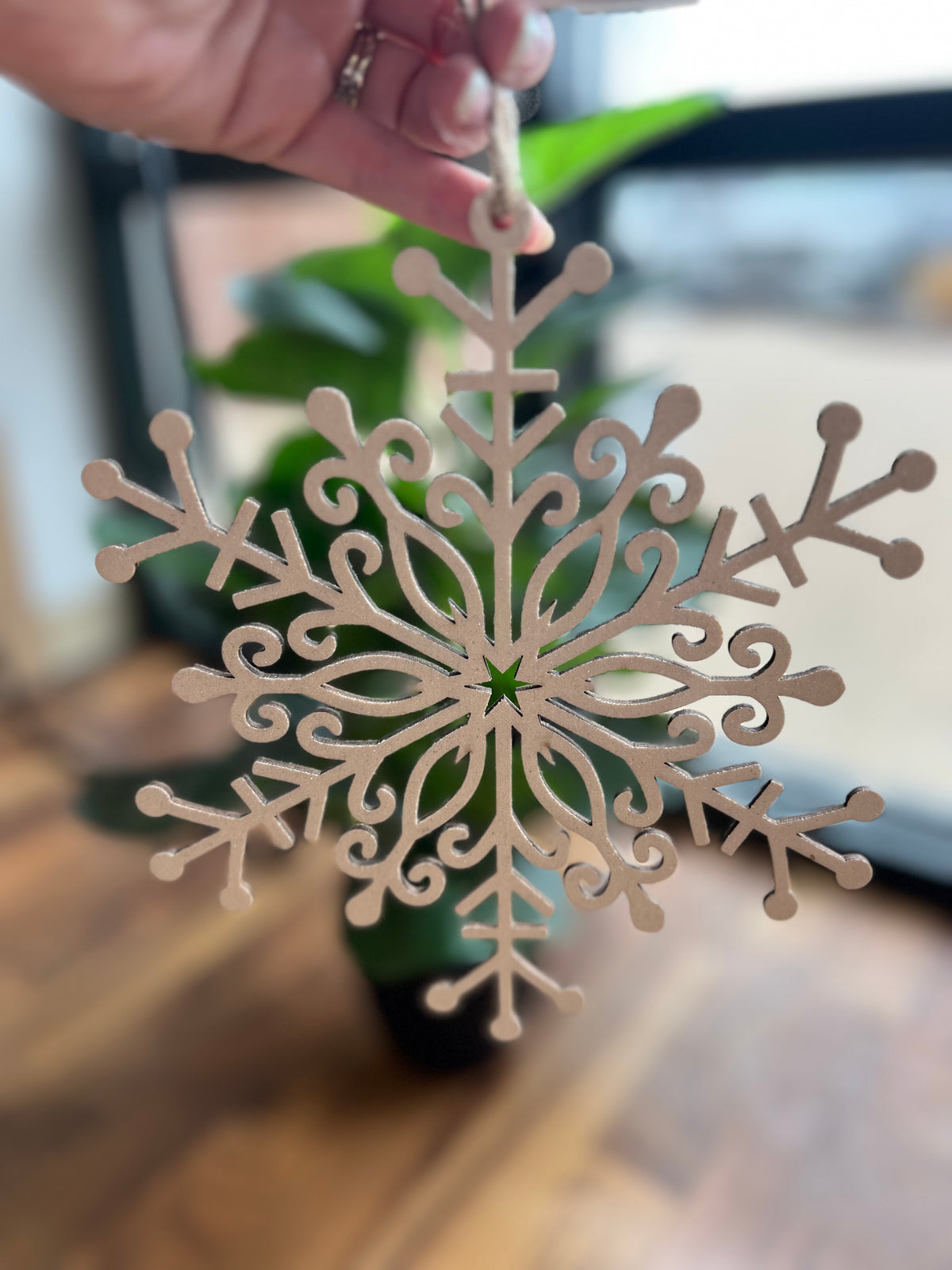 7.5” Wood Snowflake with Glitter - Sophie