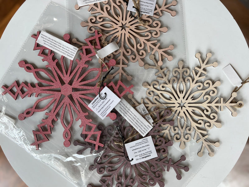 7.5” Wood Snowflake with Glitter - Sophie