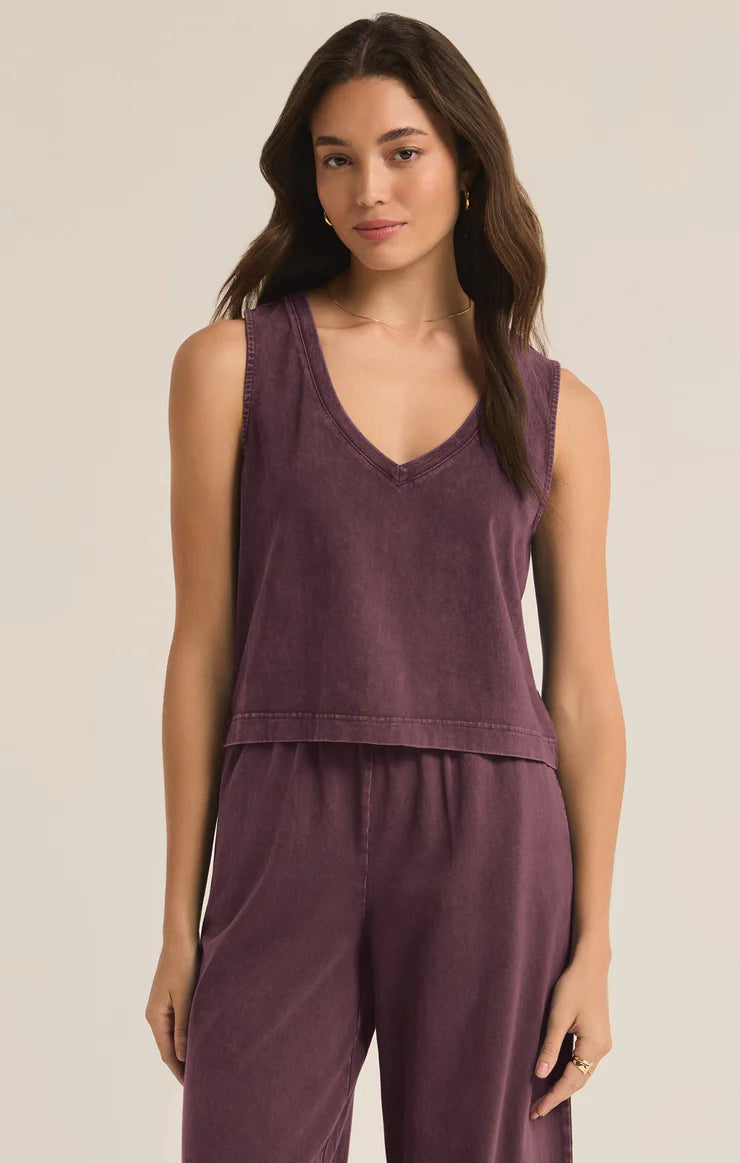 Sloane V-Neck Top in Cocoa Berry