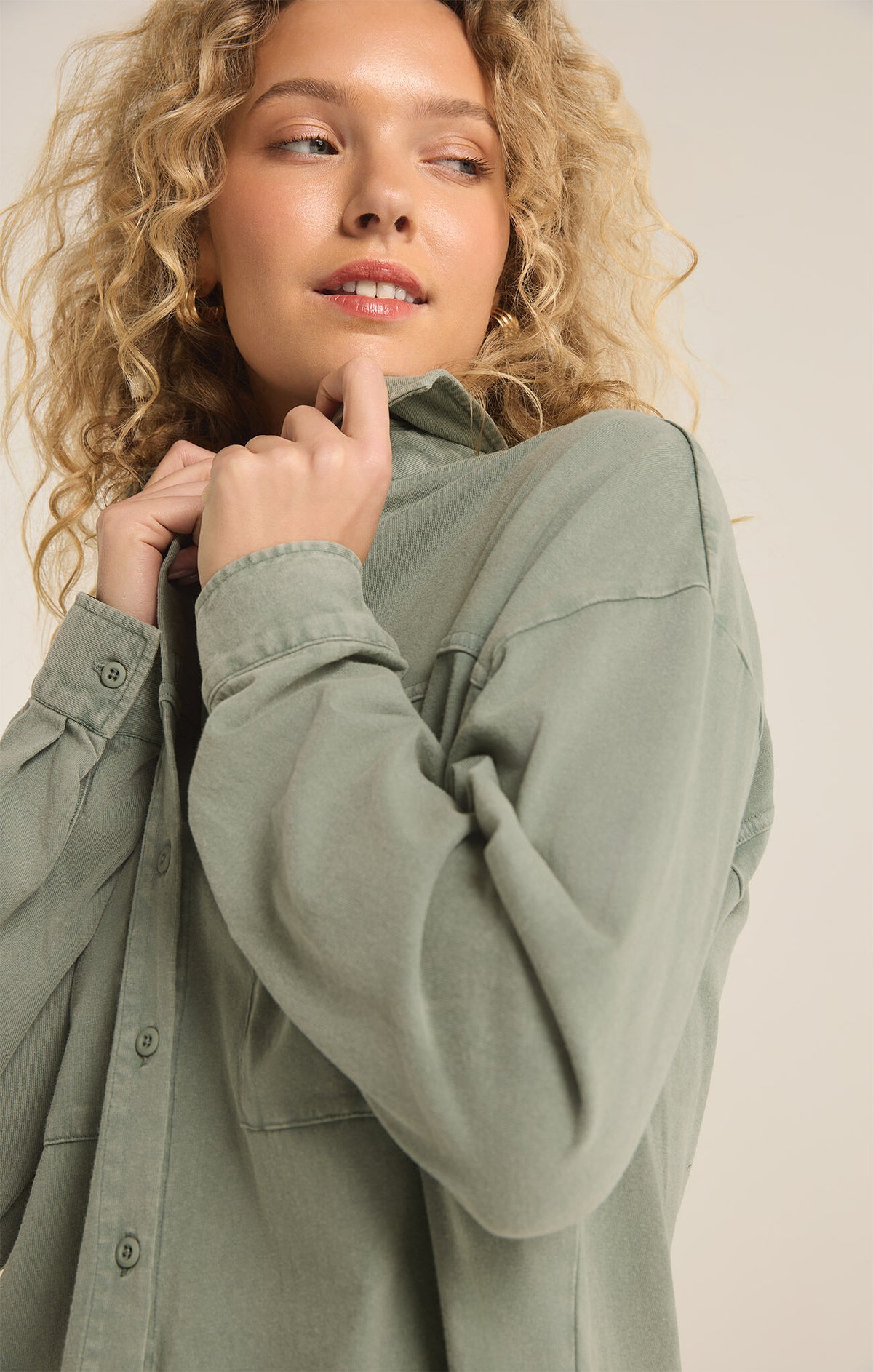 Niccola Button Up Top in Palm Green