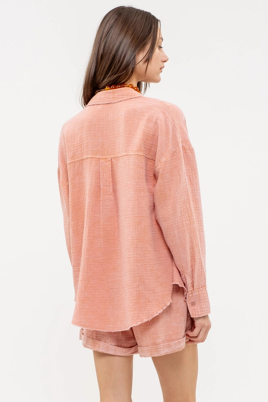 Washed Raw Edge Button Down Shirt - Sophie