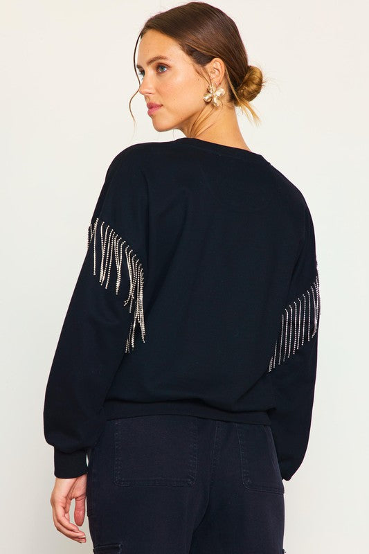 Rhinestone Fringe Sweater