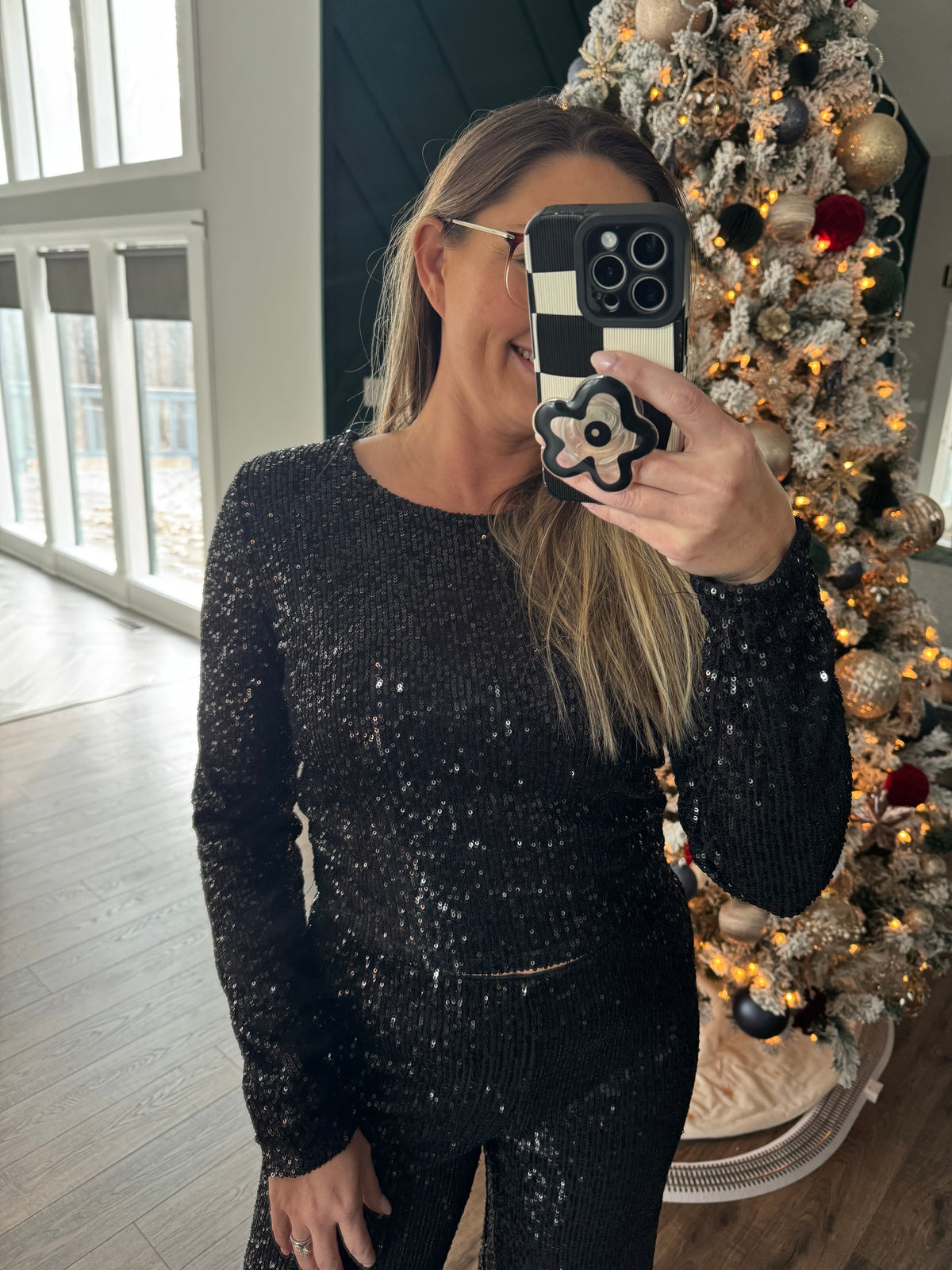 Aurora Sequin Top in Black