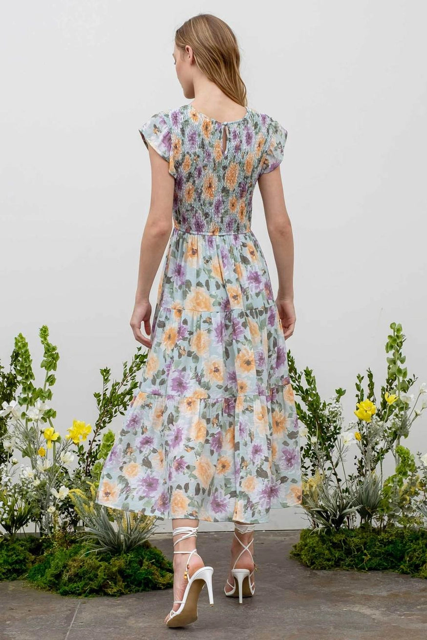 Floral Smocked Tiered Midi Dress