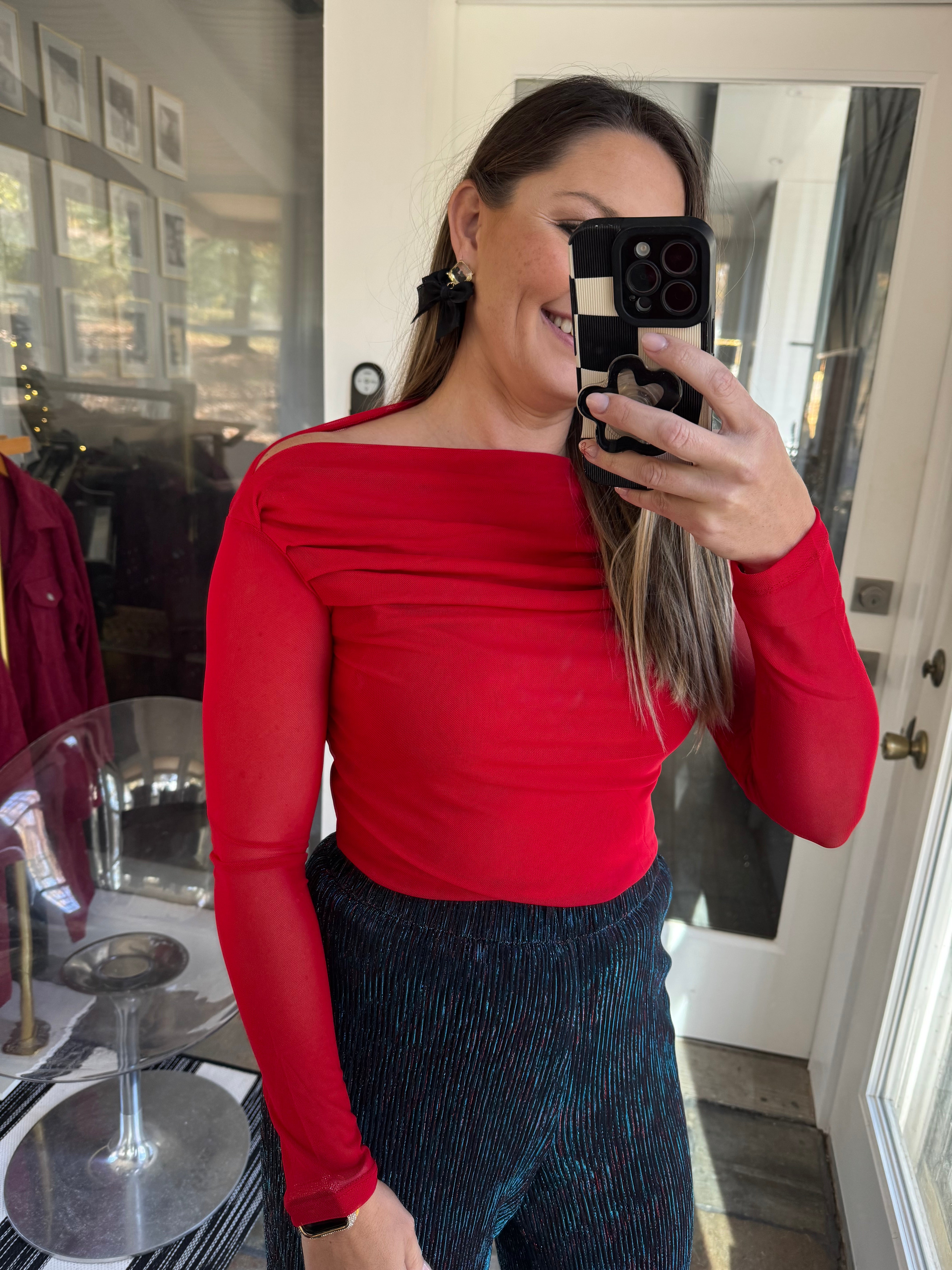 One Sided Mesh Top in Red at Sophie Boutique | Joplin, MO