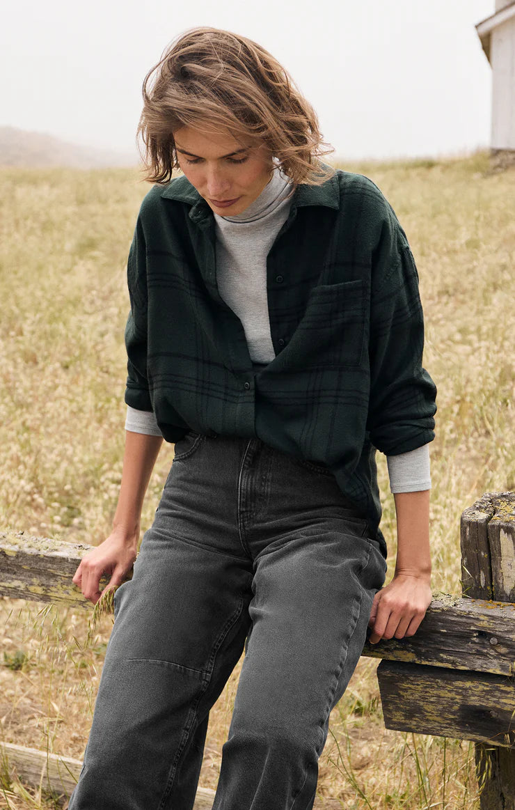 River Plaid Button Up in Cyprus Green