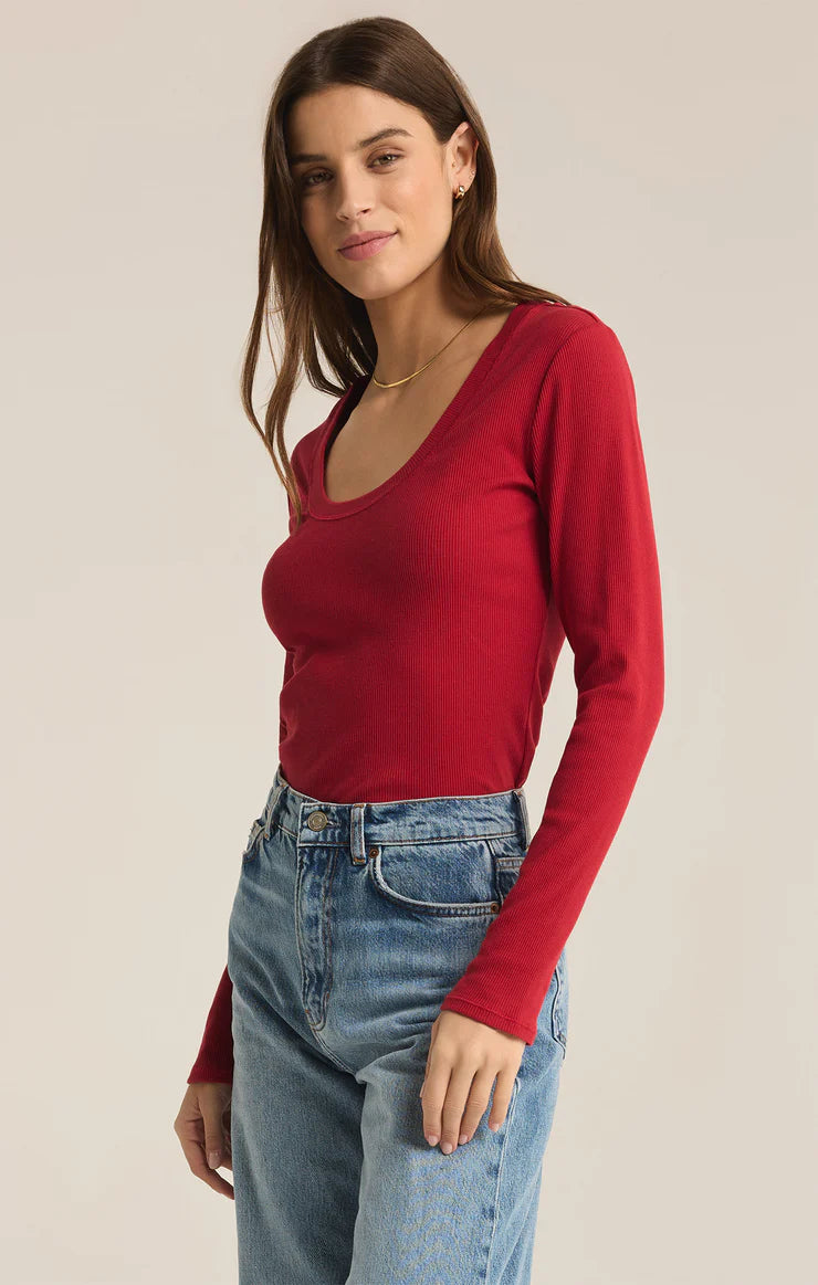 Sirena Rib Long Sleeve Tee in Haute Red