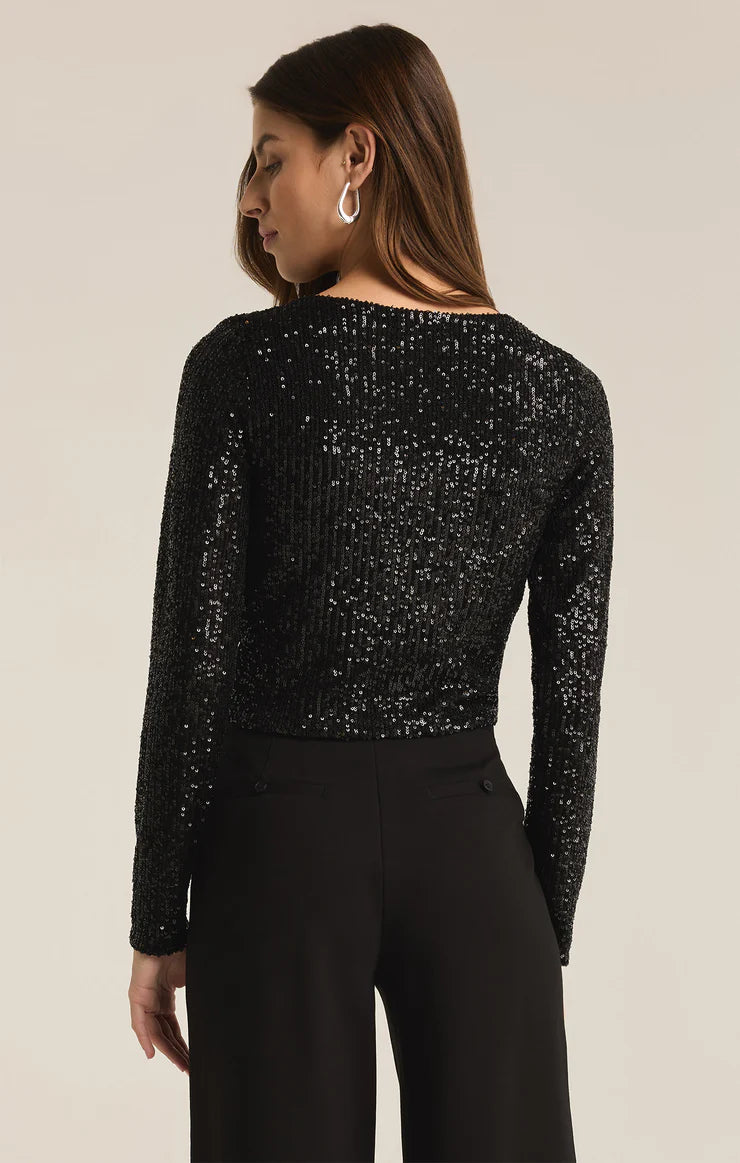 Aurora Sequin Top in Black