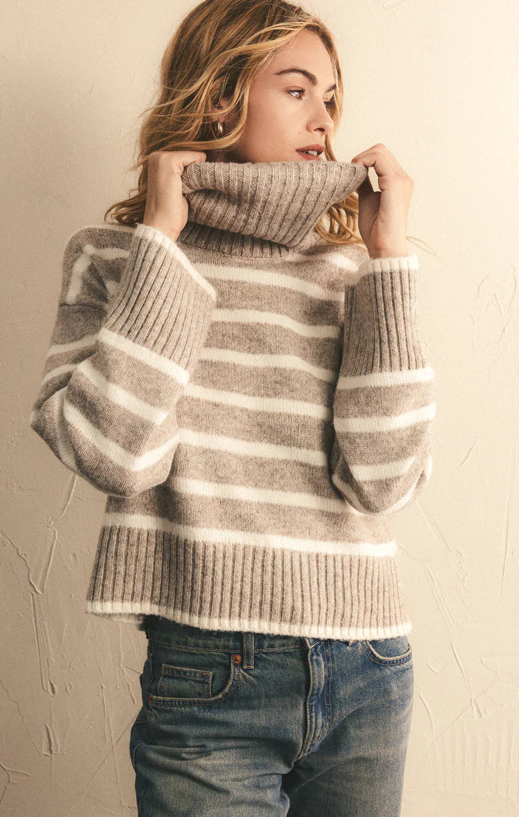 Josephine Stripe Sweater in Heather Taupe